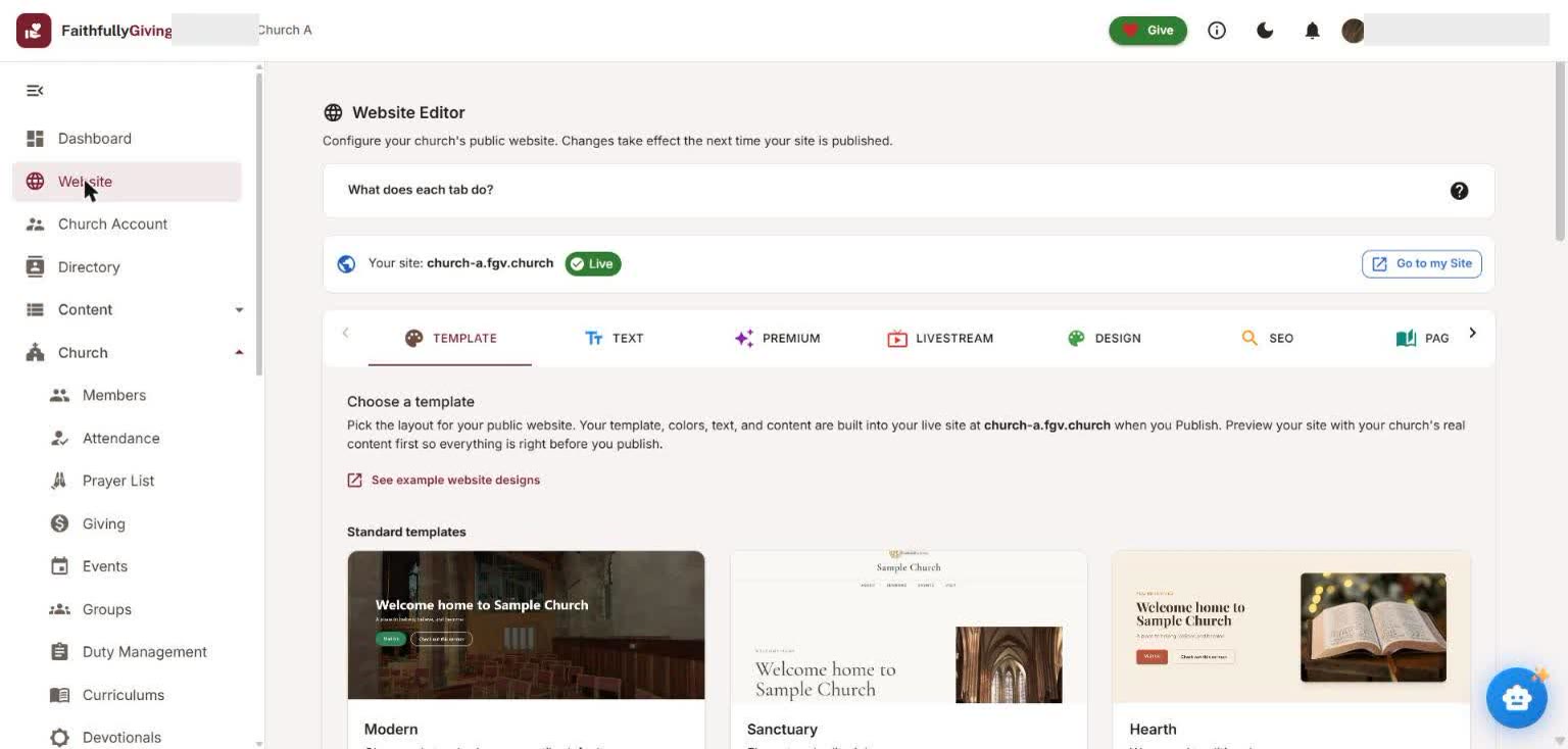 Church website builder